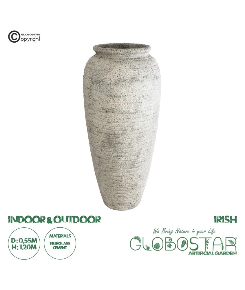 GloboStar® Artificial Garden IRISH 20720 Επιδαπέδιο Πολυεστερικό Τσιμεντένιο Κασπώ Γλάστρα - Flower Pot Μπεζ με Γκρι Φ55 x Υ120cm